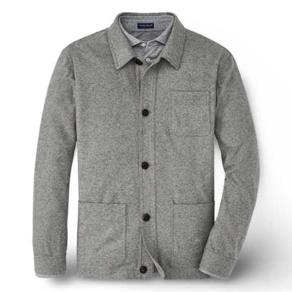 Peter Millar Artisan Crafted Cashmere Linen Chore Coat in Gale Grey Herringbone - Picture 12 of 13